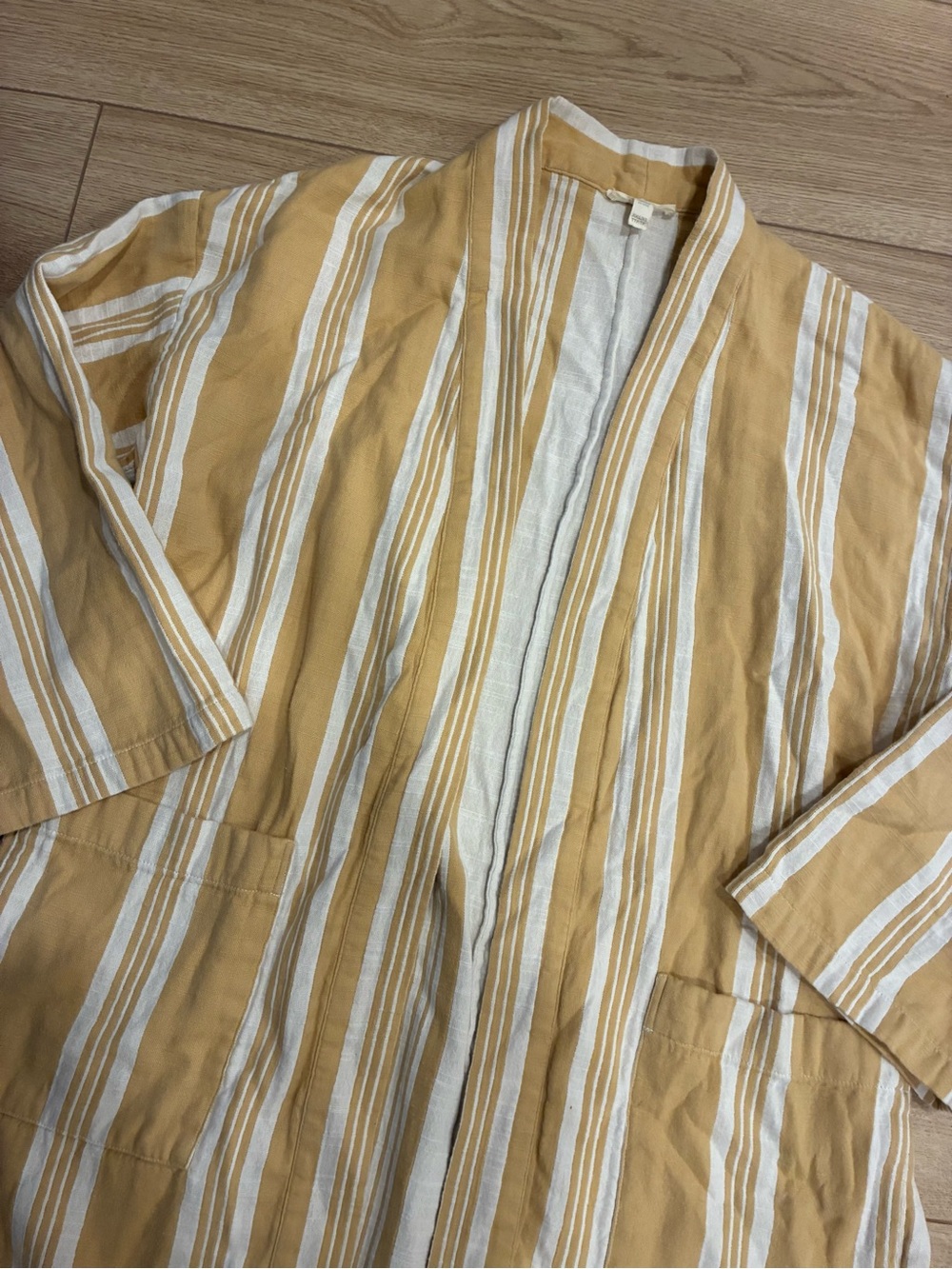 Eileen Fisher Yellow White Organic Cotton Striped Kimono Jacket Size XXS/XS